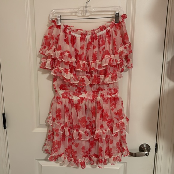 Misa Los Angeles Pink Floral Off the Shoulder Dress - Picture 3 of 6